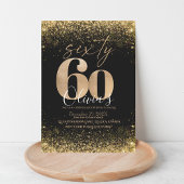 Moderne 60ste verjaardagsfeest Zwart Goud Glitter Kaart