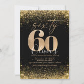 Moderne 60ste verjaardagsfeest Zwart Goud Glitter Kaart (Voorkant)