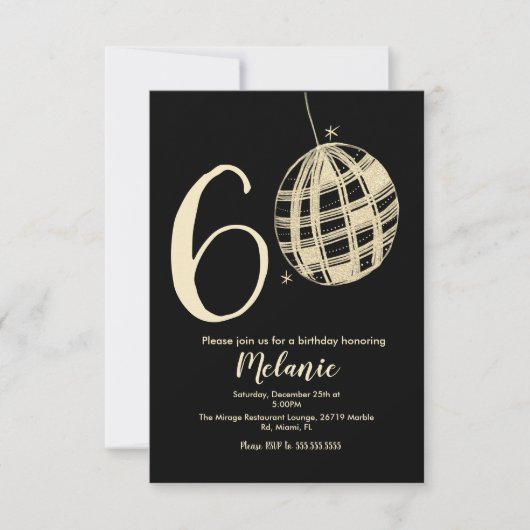 Moderne 60th Script Bold Black Disco Glitter  Kaart (Voorkant)