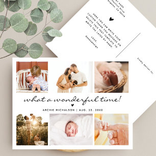 Moderne 6 foto collage nieuwe baby bedankt feestdagenkaart