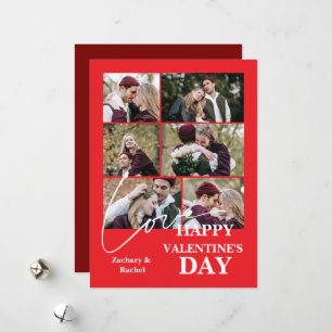 Moderne 6 foto-raster Liefdesscript Gelukkig Valen Feestdagenkaart
