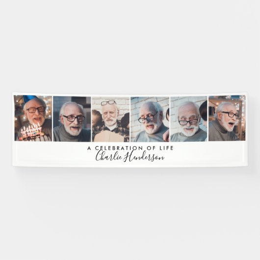 Moderne 6-Photo Custom Text Funeral Banner (Horizontaal)