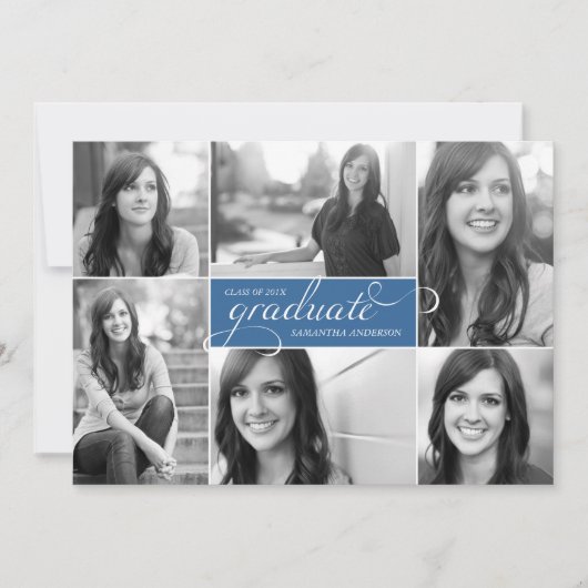 Moderne 6 Photo Script Invitation - Bleu (Devant)