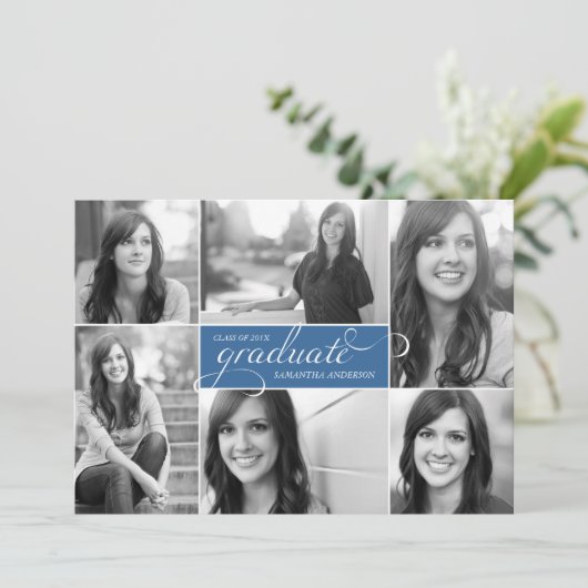 Moderne 6 Photo Script Invitation - Bleu (Debout devant)