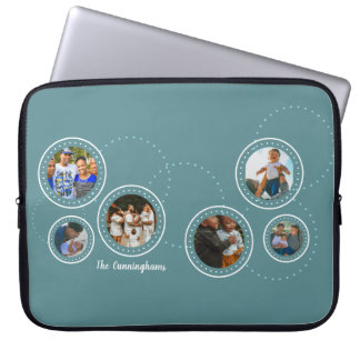 Moderne 6 Ronde Foto's op Turquoise Laptop Sleeve