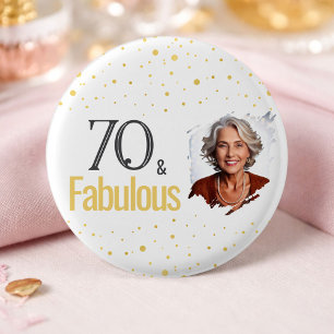 Moderne 70 en fantastische verjaardagsfoto ronde button 3,2 cm