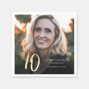 Moderne 70e verjaardag foto Zwart & Goud Script Servet