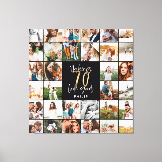 Moderne 70e verjaardag multi-foto scriptgift canvas afdruk (Voorkant)