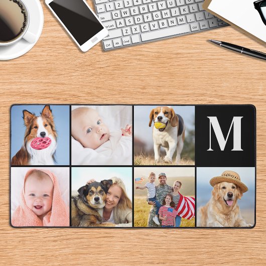 Moderne 7 Fotocollage Custom Eenvoudig Monogram Bureaumat