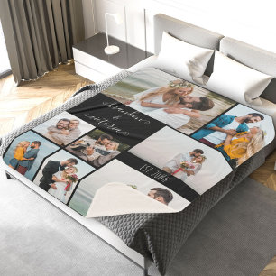 Moderne 8 foto-collage Elegant Script Custom Black Sherpa Deken