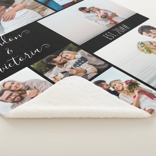 Moderne 8 foto-collage Elegant Script Custom Black Sherpa Deken (3/4)