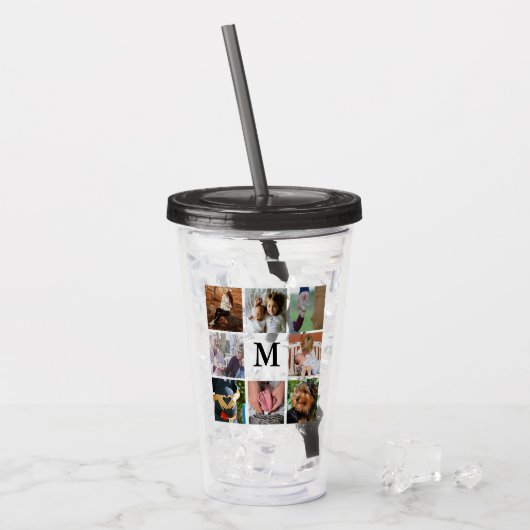 Moderne 8 fotocollage | Monogram Acryl Drinkbeker (Voorkant ijs)