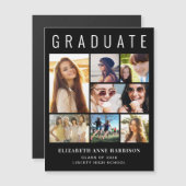 Moderne 8 Photo Black Graduation Faire-part (Devant / Derrière)