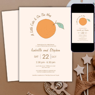 Moderne A Little Cutie Tangerine Babyfeestje Kaart