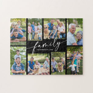 Moderne aangepaste 8 foto collage familie script legpuzzel