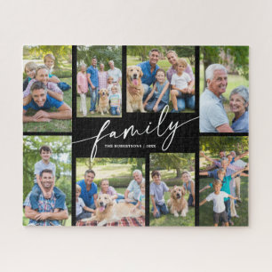 Moderne aangepaste 8 foto collage familie script legpuzzel