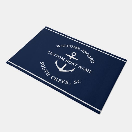 Moderne aangepaste boat Name Welcome Aboard Anchor Deurmat (Schuin)