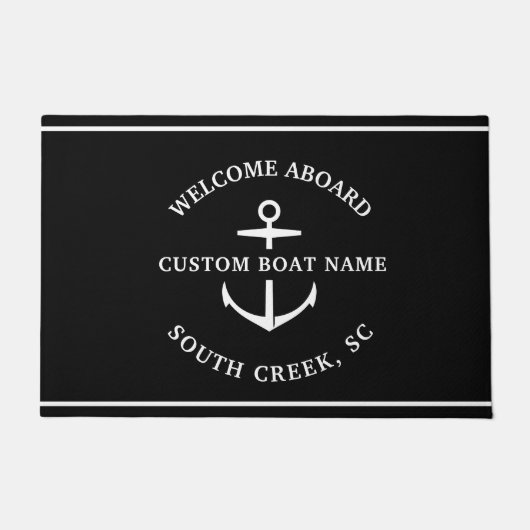 Moderne aangepaste boat Name Welcome Aboard Anchor Deurmat (Voorkant)