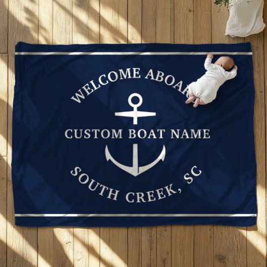 Moderne aangepaste boat Name Welcome Aboard Anchor Fleece Deken