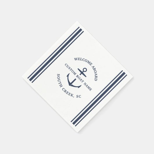 Moderne aangepaste boat Name Welcome Aboard Anchor Servet (Hoek)