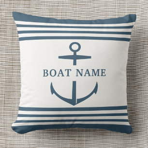 Moderne aangepaste bootnaam Dusty Blue Anchor Naut Kussen