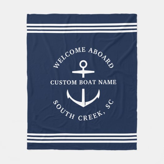 Moderne aangepaste botnaam Welkom op Nautisch vlak Fleece Deken (Voorkant)