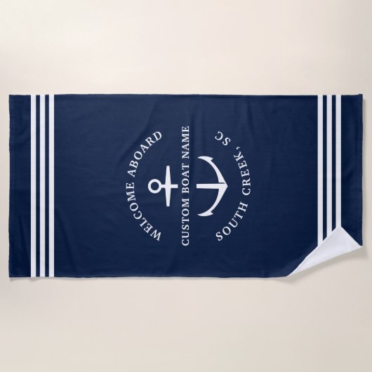 Moderne aangepaste botnaam Welkom op Nautisch vlak Strandlaken (Voorkant)