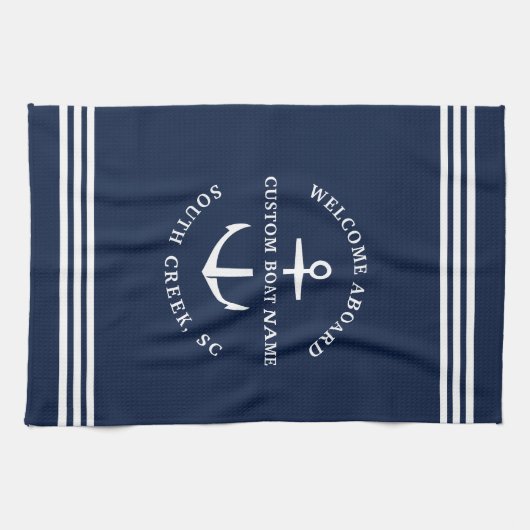 Moderne aangepaste botnaam Welkom op Nautisch vlak Theedoek (Horizontaal)