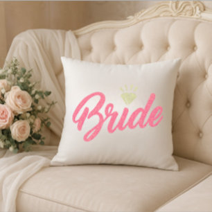 Moderne aangepaste bruidsnaam roze glitterende dia kussen