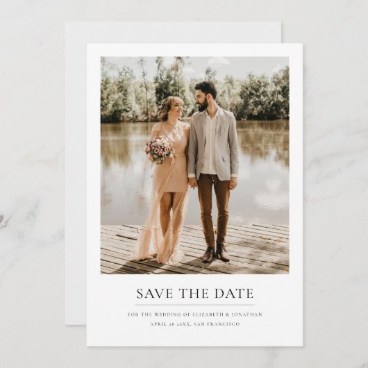 Moderne Aangepaste bruiloft foto's opslaan Datum K Save The Date (Voorkant / Achterkant)