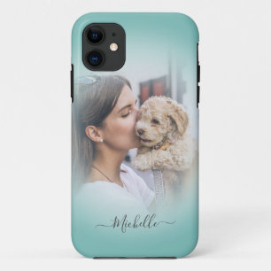 Moderne aangepaste één foto Blauwgroen gradiënt iP iPhone 11 Hoesje