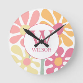 Moderne aangepaste familie water kleur bloem roze  ronde klok