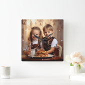 Moderne aangepaste foto gepersonaliseerde muur vierkante klok (Huis)