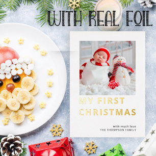 Moderne Aangepaste foto Mijn eerste Kerstmis Folie Feestdagenkaart