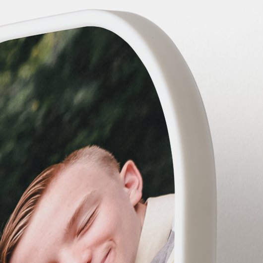 Moderne aangepaste foto Monogram Naam Blauw & Wit Pickleball Paddle (Links Detail)