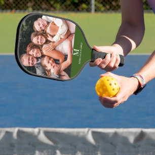 Moderne aangepaste foto Monogram Naam Forest Green Pickleball Paddle