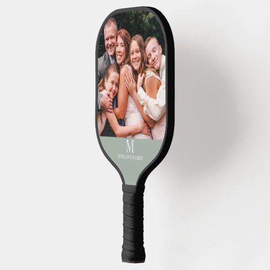 Moderne aangepaste foto Monogram Naam Sage Groen Pickleball Paddle (Links)
