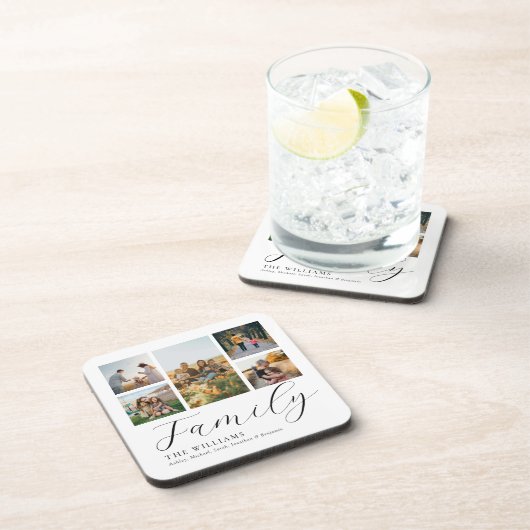 Moderne aangepaste fotocollage elegante scriptfami bier onderzetter (Rechterzijde)