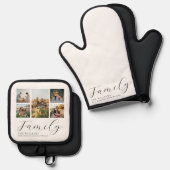 Moderne aangepaste fotocollage elegante scriptfami ovenwant & pannenlap set (Voorkant / Achterkant)