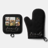 Moderne aangepaste fotocollage elegante scriptfami ovenwant & pannenlap set (Voorkant)
