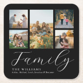 Moderne aangepaste fotocollage elegante scriptfami vierkante kartonnen onderzetter (Voorkant)