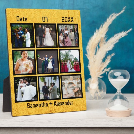 Moderne aangepaste huwelijksjubileum 9 foto collag fotoplaat (Zijkant)