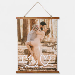 Moderne aangepaste Initialen paren houden van foto Hangend Wandkleed