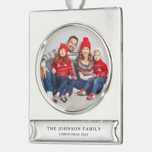 Moderne, aangepaste kerstfeest verzilverd banner ornament (Links)