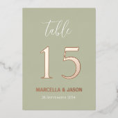 Moderne Aangepaste Kleuren Huwelijk Tafel Nummer Folie Uitnodiging (Voorkant)