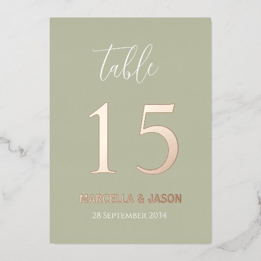 Moderne Aangepaste Kleuren Huwelijk Tafel Nummer Folie Uitnodiging (Voorkant)