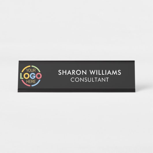 Moderne aangepaste Logo | Professionele zwarte min Bureau Naambordje (Voorkant)