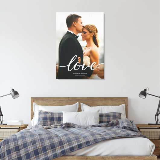 Moderne aangepaste Love Script Wedding Foto afdruk Canvas Afdruk (Insitu (Slaapkamer))