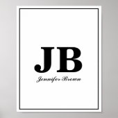 Moderne aangepaste monogram Initiaal Naam zwart-wi Poster (Voorkant)