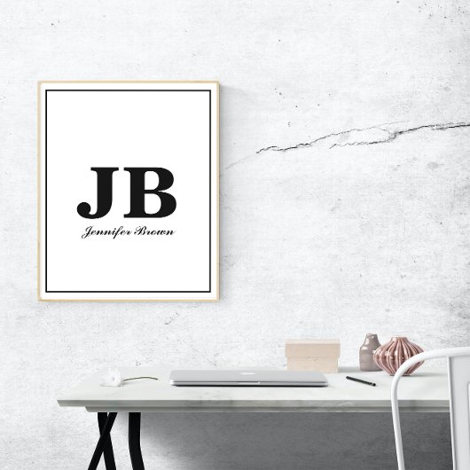 Moderne aangepaste monogram Initiaal Naam zwart-wi Poster
